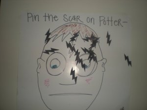 Yep, we played this before one of the midnight showings ... our blindfold was a Gryffindor scarf.